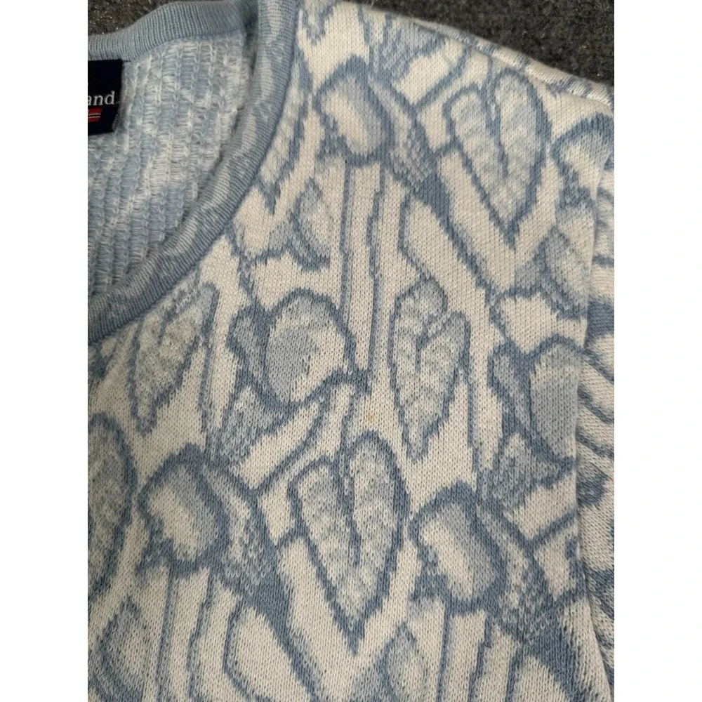 SKJAEVELAND Norway Nordic Cardigan Sweater Womens Small Blue White Heart Pattern
